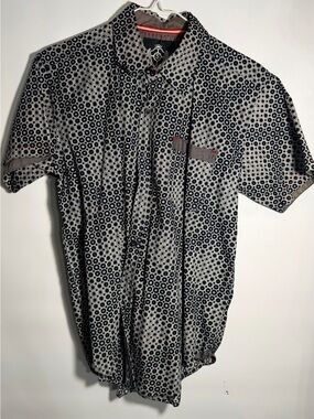 Men's Short-Sleeve Printed Button-Up Shirt - Gray/Black